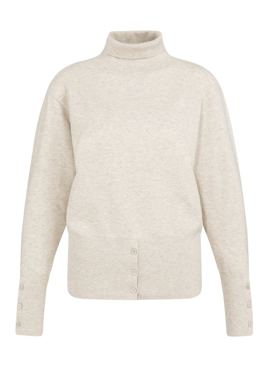 High Neckline Sweater With Buttons : Heather Grey Melange 990402