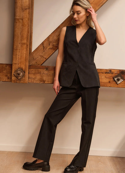 Jersey Scuba Straight Fit Trousers With Fancy Waistband : Black 00000