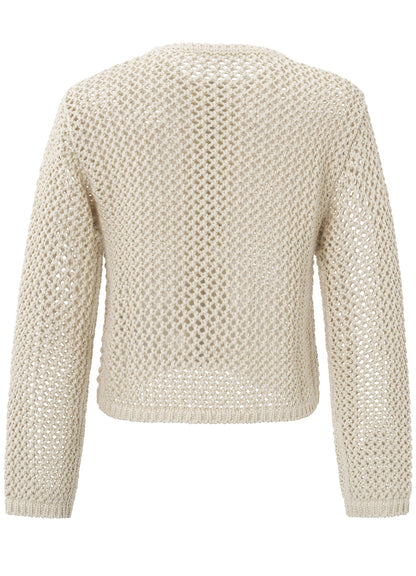 Mesh Stitch Cardigan With Zipper : Summer Sand 20908