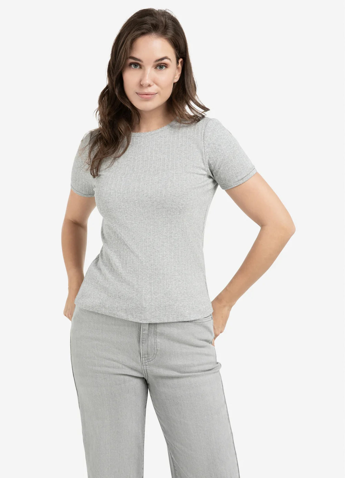 Short Sleeve T-Shirt In Ribbed : Medium Grey Melange 99022