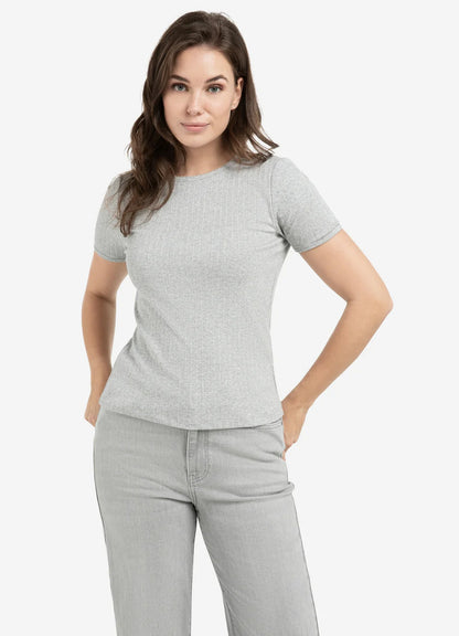 Short Sleeve T-Shirt In Ribbed : Medium Grey Melange 99022