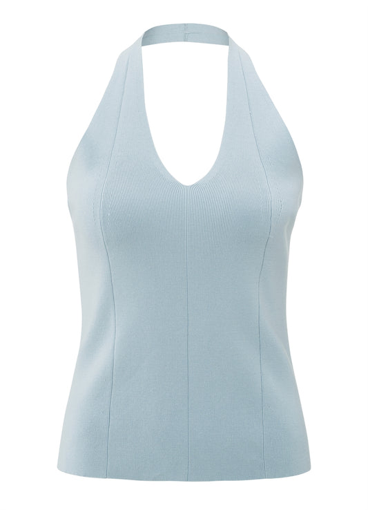 Knitted Fitted Halter Top : Baby Blue 99992