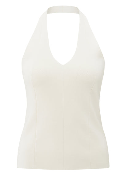 Knitted Fitted Halter Top : Off White 99995