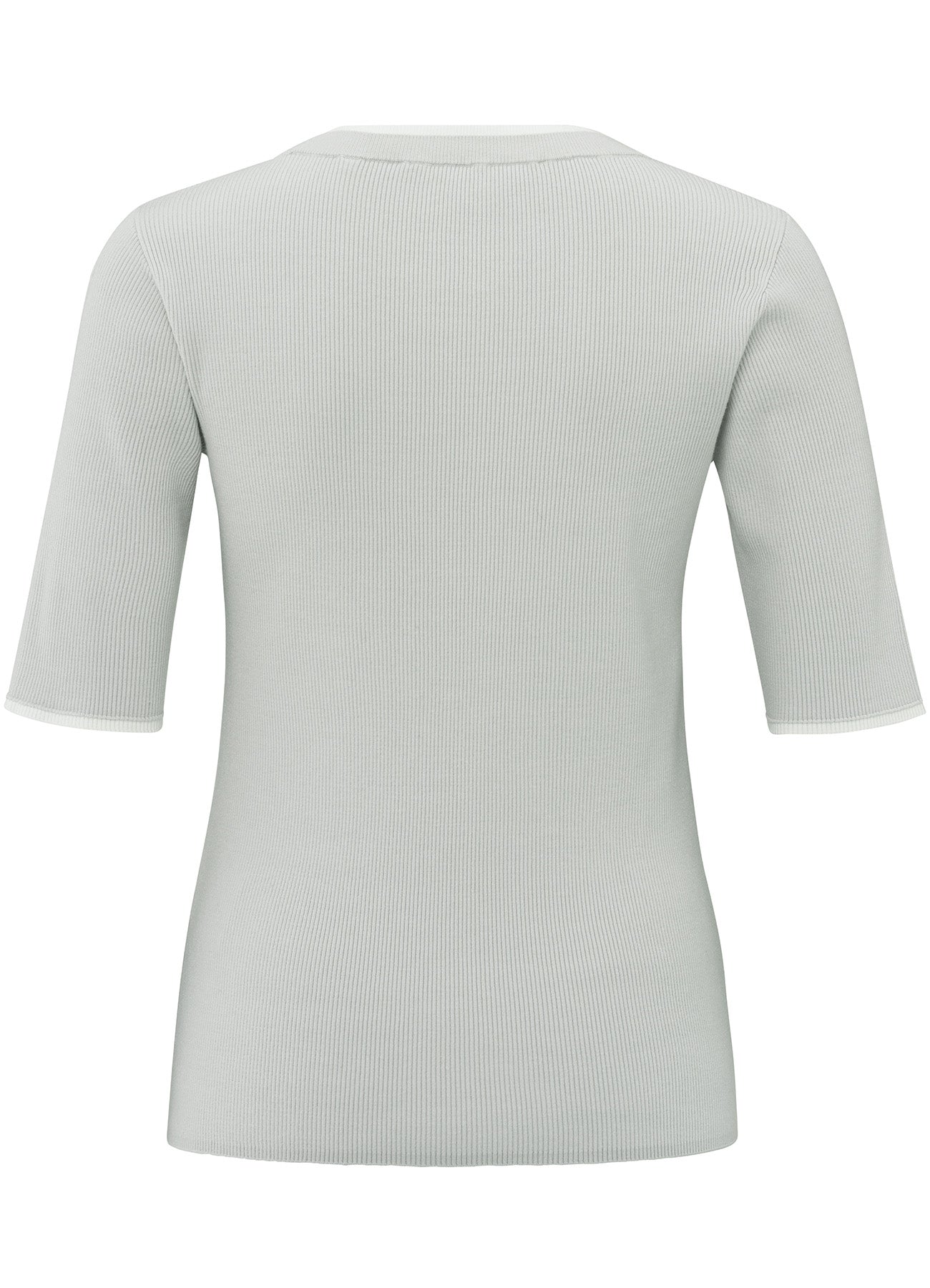 Rib Fitted Sweater Half Sleeves With Contrast Details : Grey Melange 99981