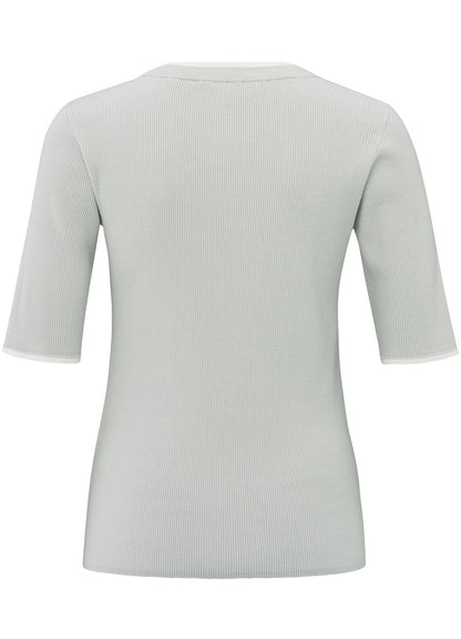 Rib Fitted Sweater Half Sleeves With Contrast Details : Grey Melange 99981