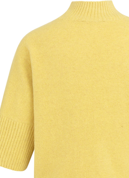 High Neckline Sweater With Rib Sleeves : Dried Moss Green Melange 406262