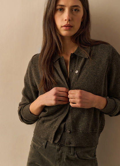 Sleeveless Cardigan With Collar : Dark Taupe Grey 990332