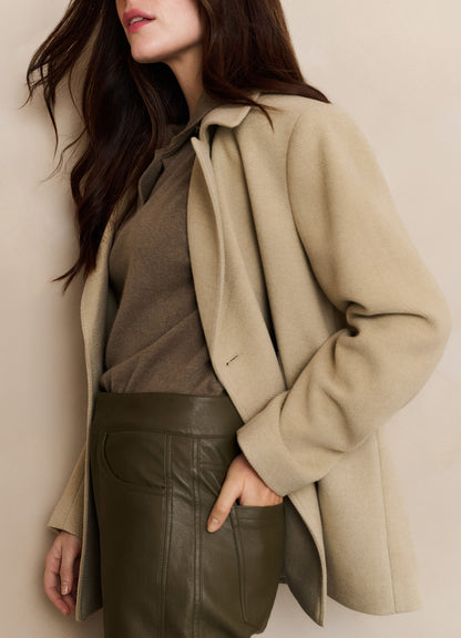 Soft Woven Short Coat With Dou : Greenish Sand Beige 99012