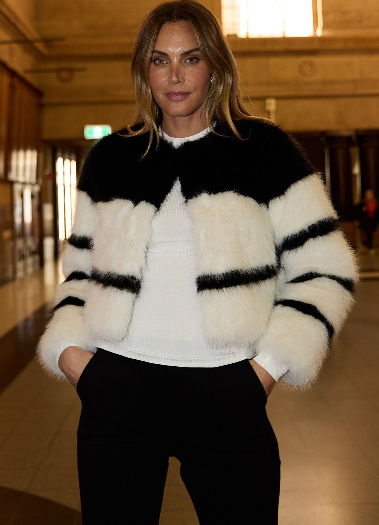 Debby Fur Jacket : Monochrome Stripe