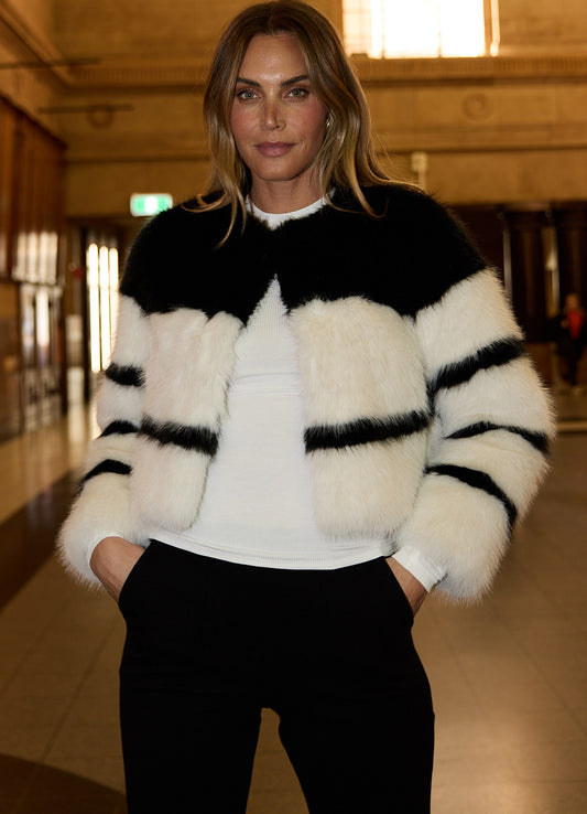Debby Fur Jacket : Monochrome Stripe