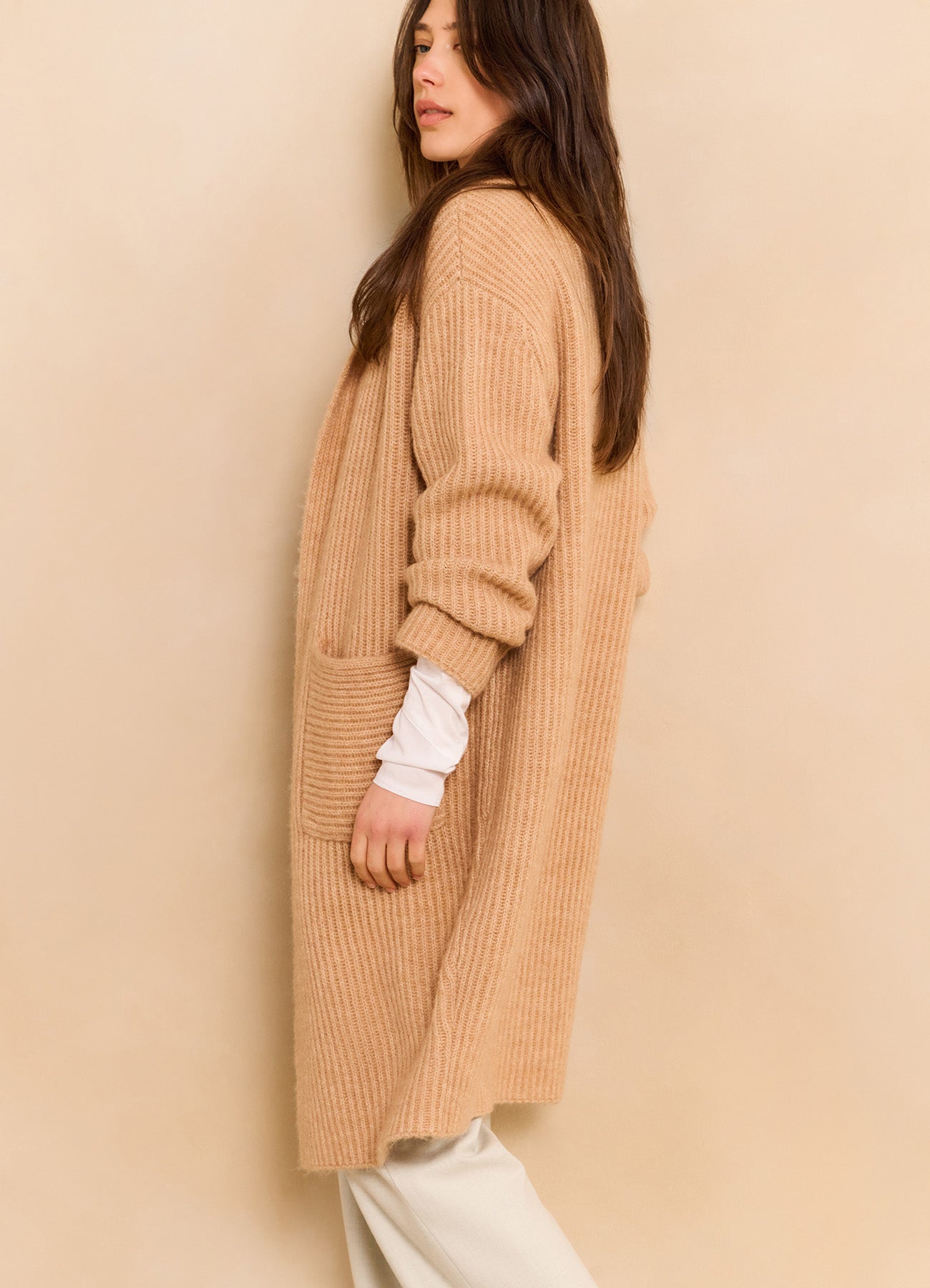 Long Cardigan In Heavy Stitch : Light Camel 615092