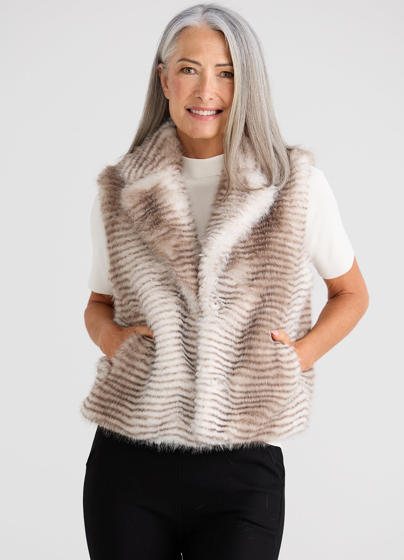 Zee Fur Vest : Grey Stripe