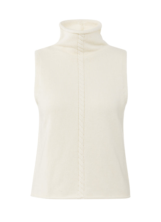 Cable High Neck Sleeveless Swe : Off White Knit 99015