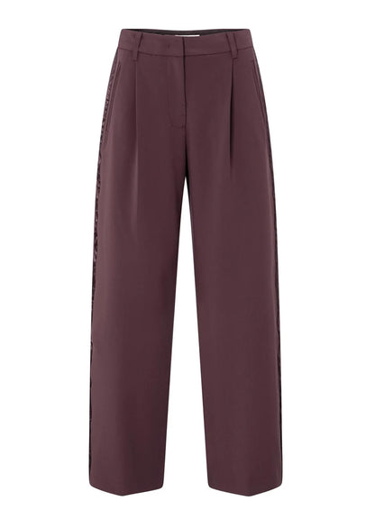 Woven Wide Leg Trousers With Satin Tape At Sides : Fudge Purple 00001