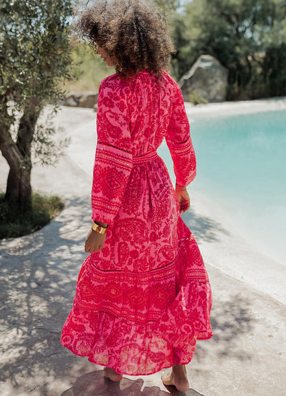 Long Dress Long Sleeves : Fucxia