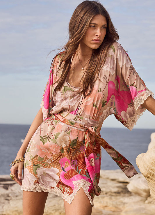 Floridian Lace Mini Dress : Coral