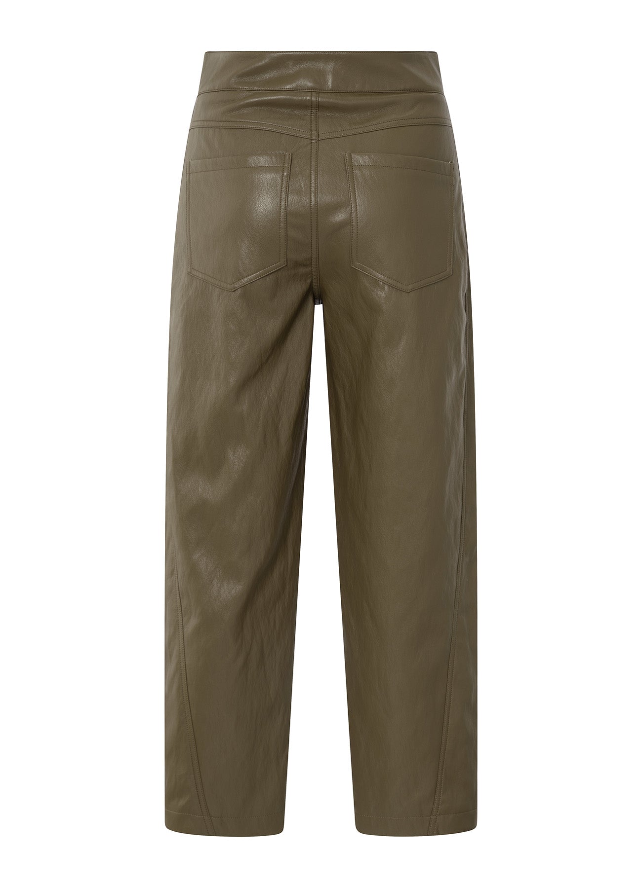 Faux Leather Carrot Fit Trouse : Capers Brownish Green 80820