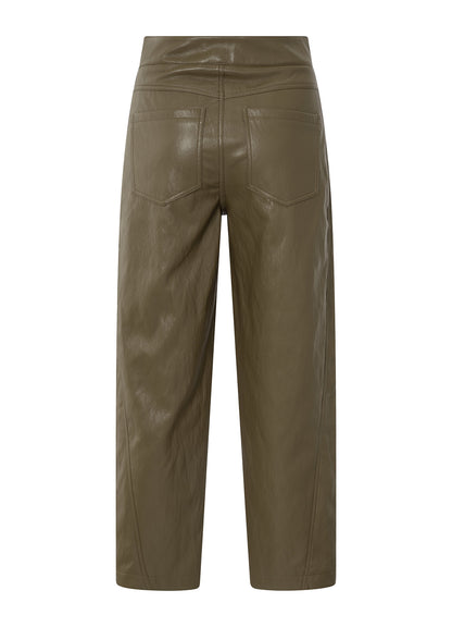 Faux Leather Carrot Fit Trouse : Capers Brownish Green 80820