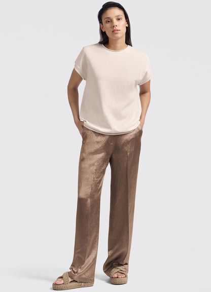 Satin Wide Leg Trousers : Caribou Brown 81017