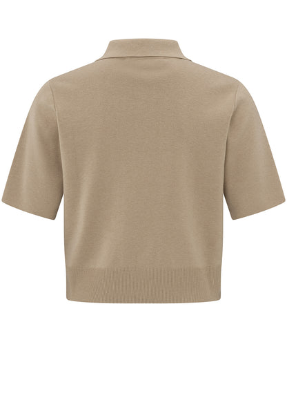 Short Sleeve Cardigan With Chest Pockets : Humus Beige 51304