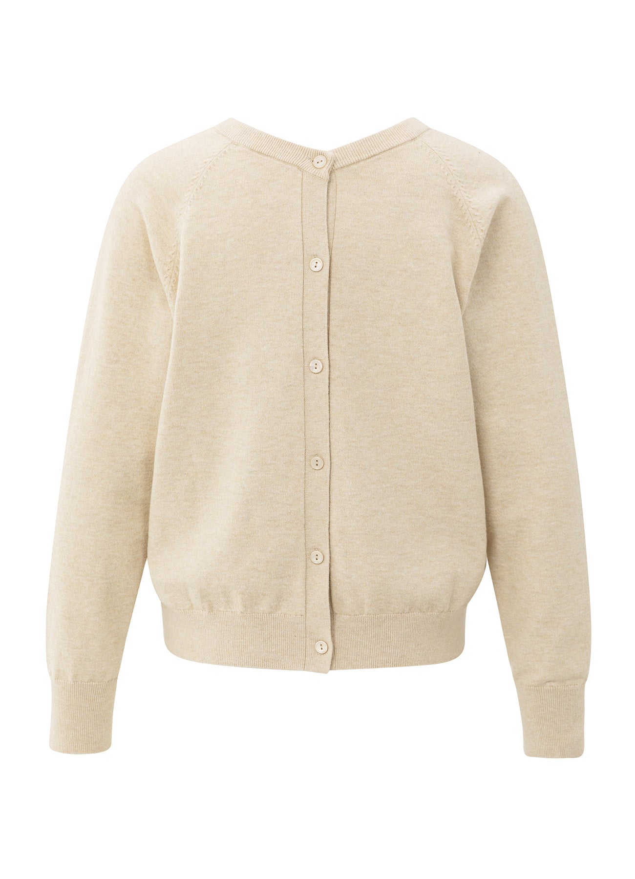 Double V-Neck Sweater With But : Yellow Sand Beige Melange 99009