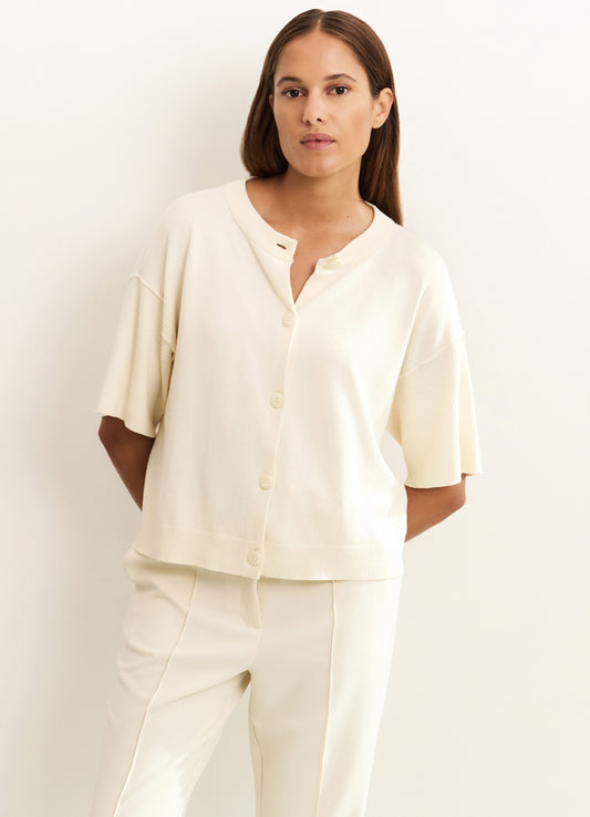 Short Sleeve Rib Stitch Cardigan : Off White Knit 99990
