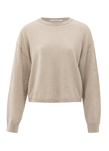 Textured Round Neck Sweater Ls : Sand Melange 99007