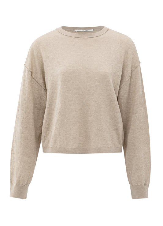 Textured Round Neck Sweater Ls : Sand Melange 99007