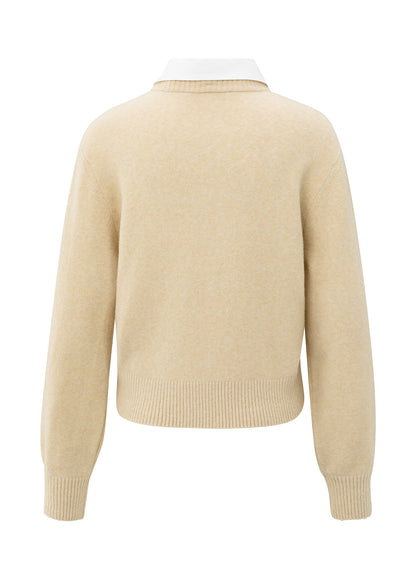 Cardigan With Detachable Woven : Yellow Sand Beige Melange 99009