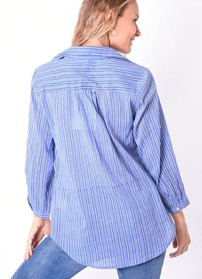 Chemise Col V Manche 3/4 : 0552 Bleu Fonce