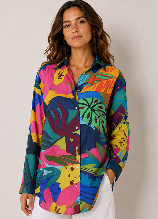 Chemise Coton Imprimee Col Boutonne : 1350 Multi Fonce
