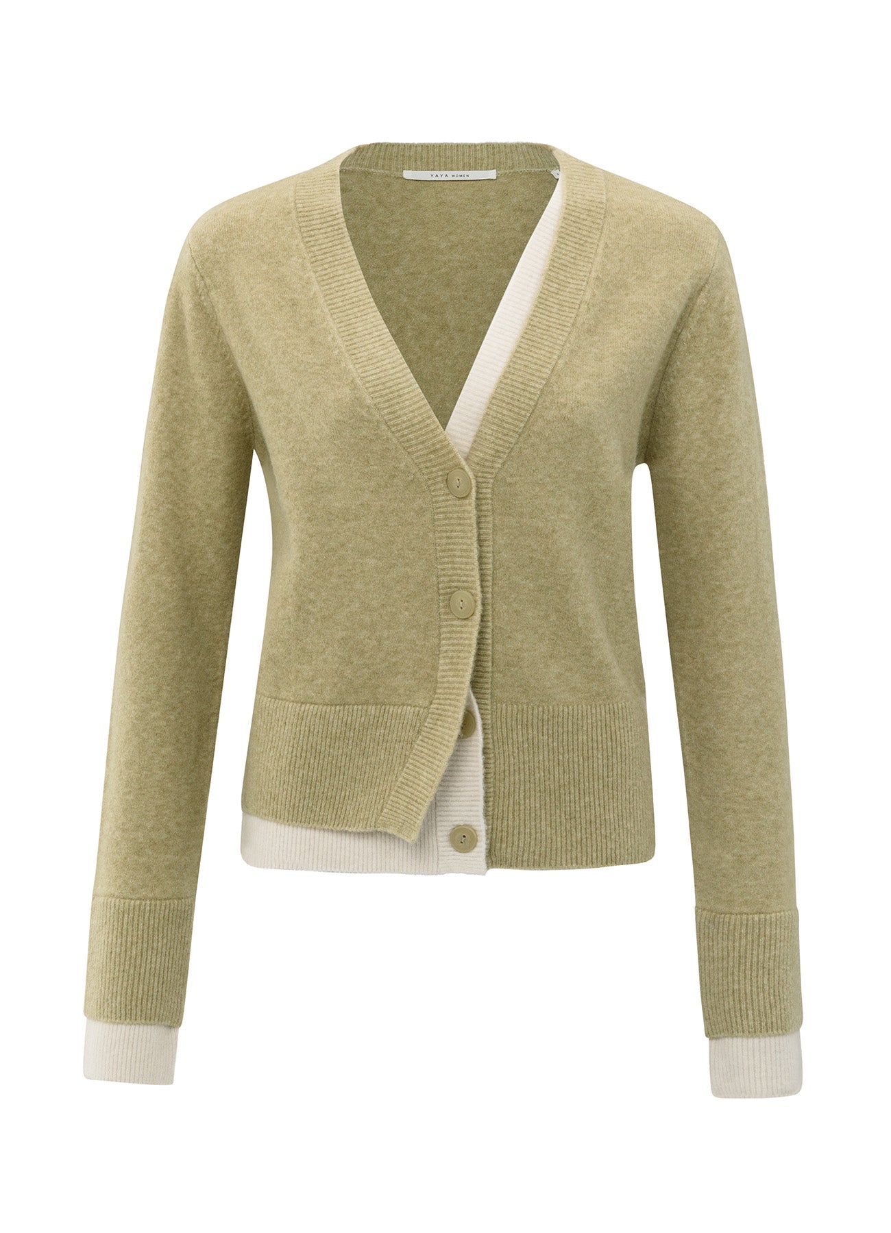 Cardigan With Contrast Details : Pale Olive Green Melange 505222