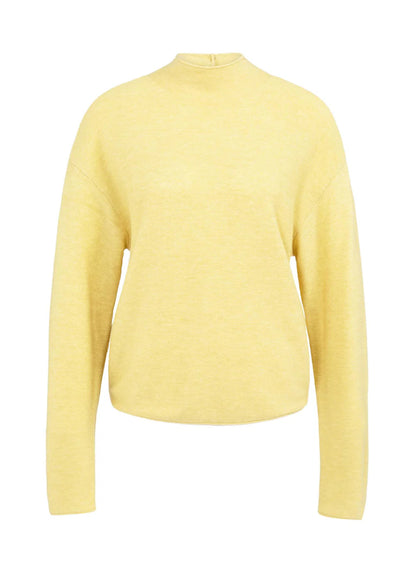 Textured High Neck Sweater With Buttons : Dried Moss Green Melange 406262