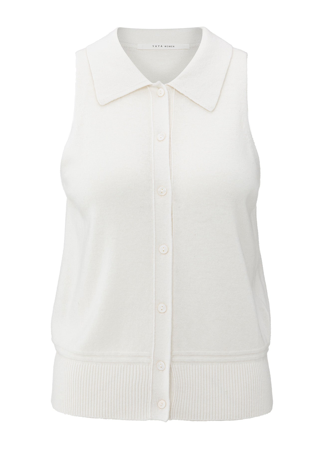 Sleeveless Cardigan With Collar : Early Frost White 990312