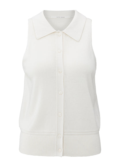 Sleeveless Cardigan With Collar : Early Frost White 990312