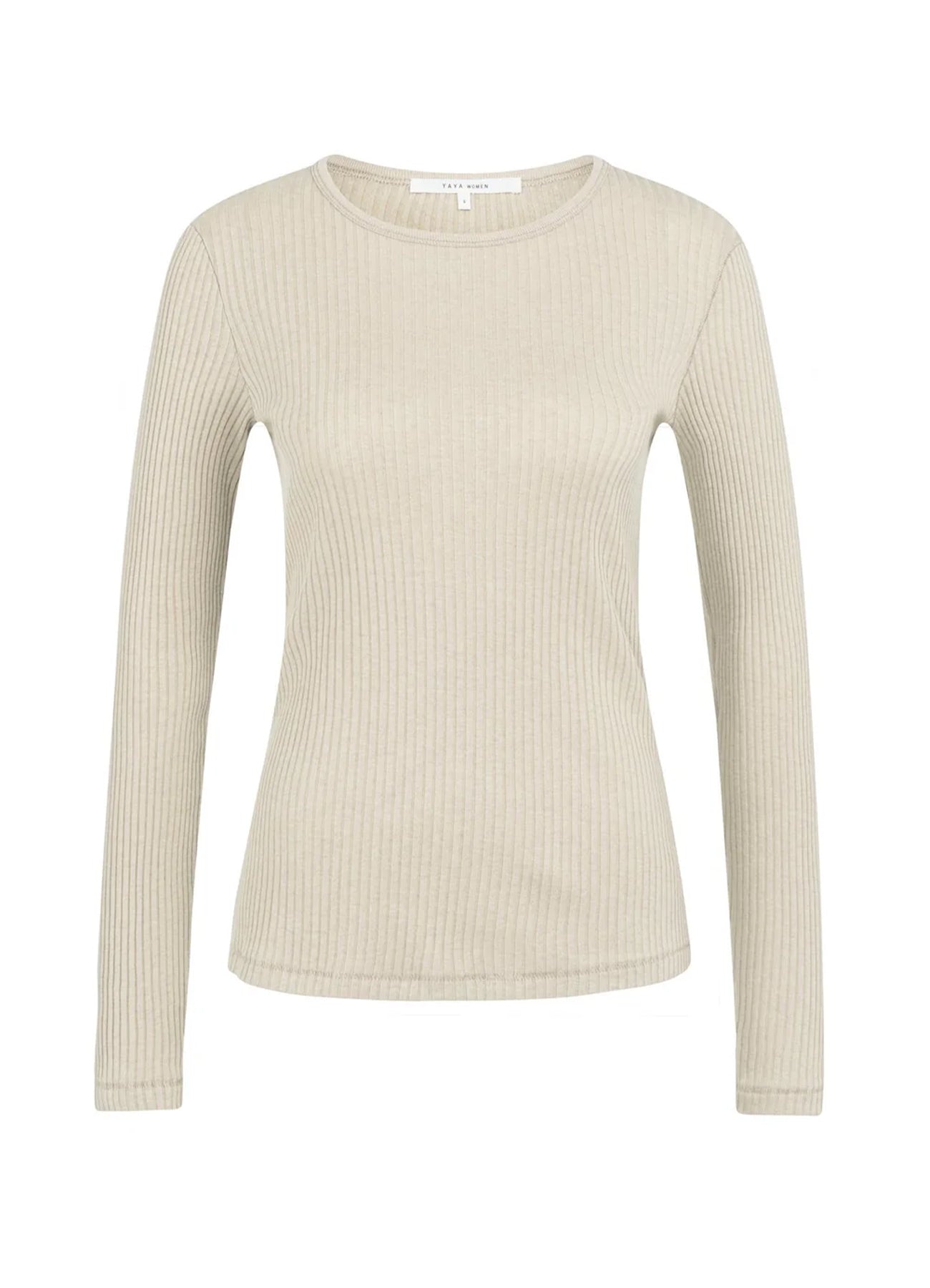 Ribbed Long Sleeve T-Shirt : Oxford Tan Brown 51306