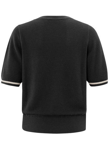 Textured Sweater Round Neck Short Sleeve : Phantom 94205