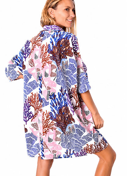 Chemise Coton Oversize Imprimee : 0554 Bleu Fonce
