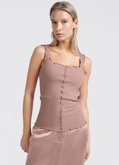 Singlet With Frilled Seams : Soft Mauve Pink 99984
