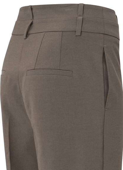 High Waist Straight Fit Trousers With Double Waistband : Dark Taupe Grey Melange 99031