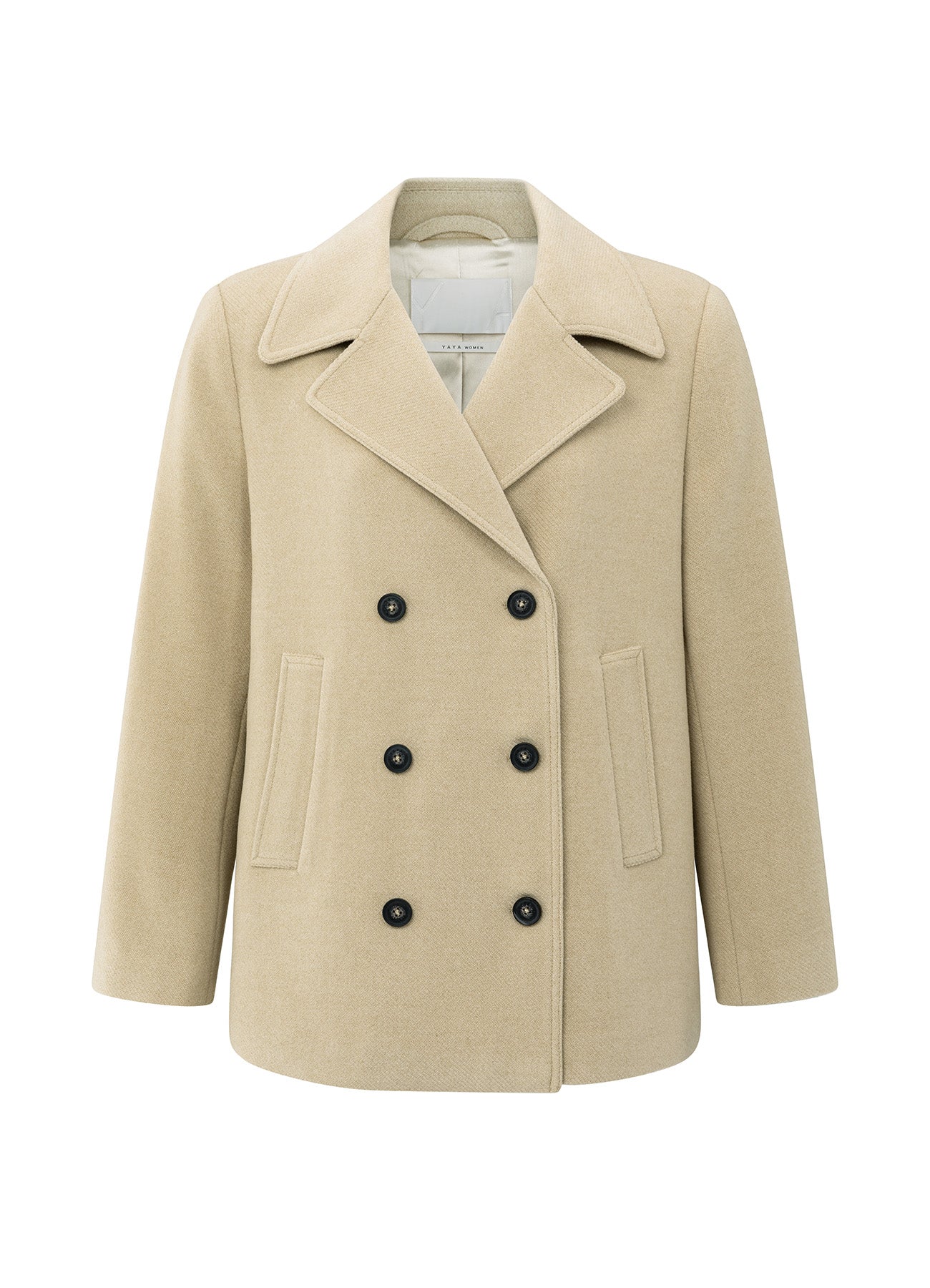 Soft Woven Short Coat With Dou : Greenish Sand Beige 99012