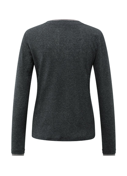 Long Sleeve Top With Suedine B : Anthracite Melange 99020