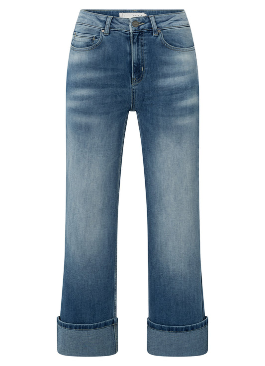 Mid Waist Denim W. Roll-Up : Blue Denim 99975