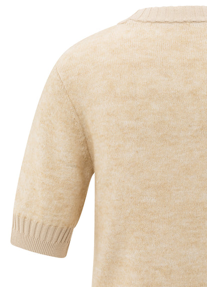 Short Sleeve Sweater With Rib : Yellow Sand Beige Melange 99009