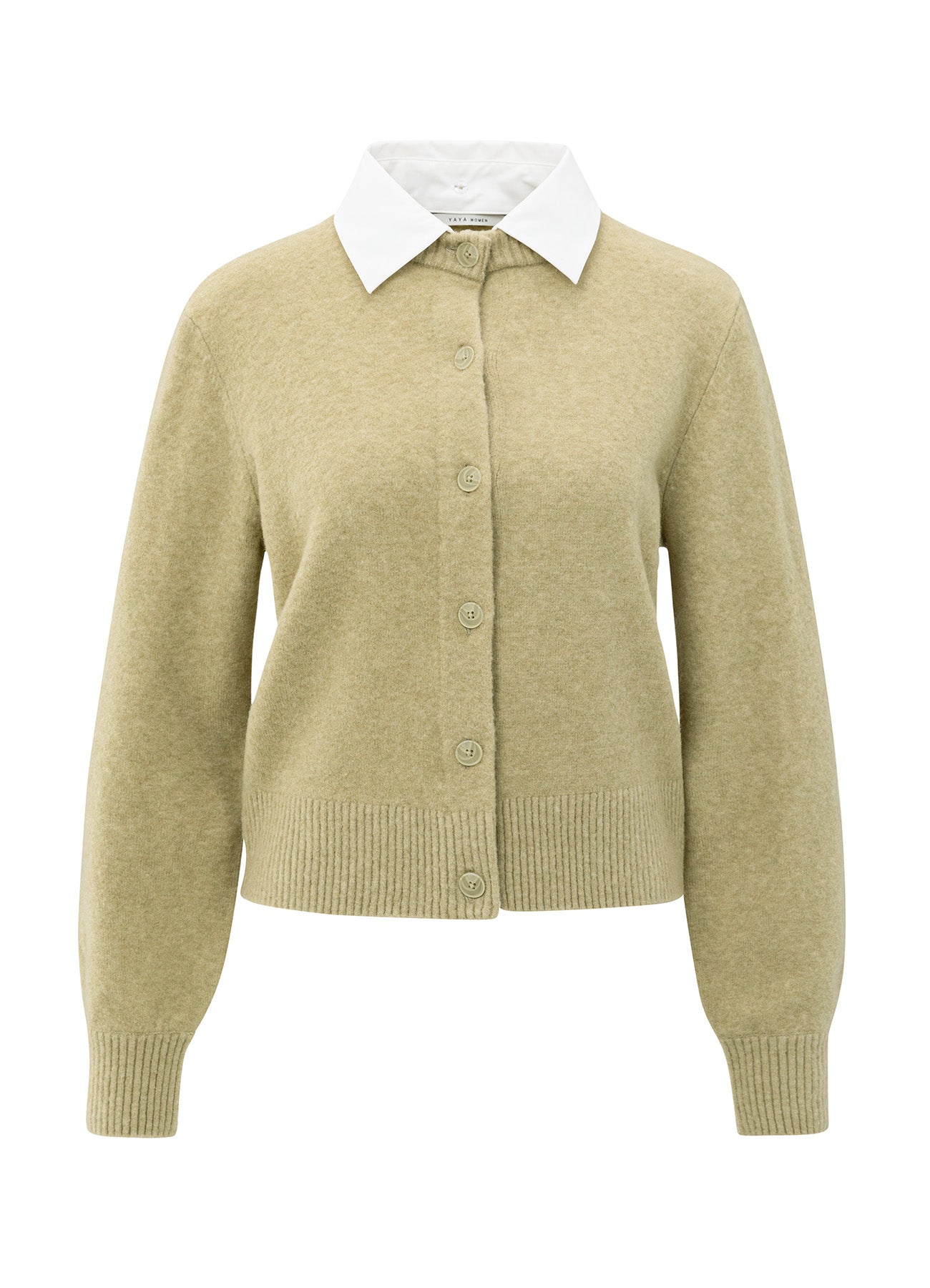 Cardigan With Detachable Woven : Pale Olive Green 50522