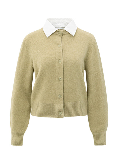 Cardigan With Detachable Woven : Pale Olive Green 50522