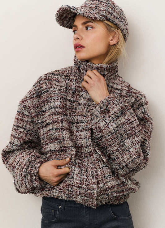 Boucle Jacket With Fringes : Blush Pink Dessin 990161