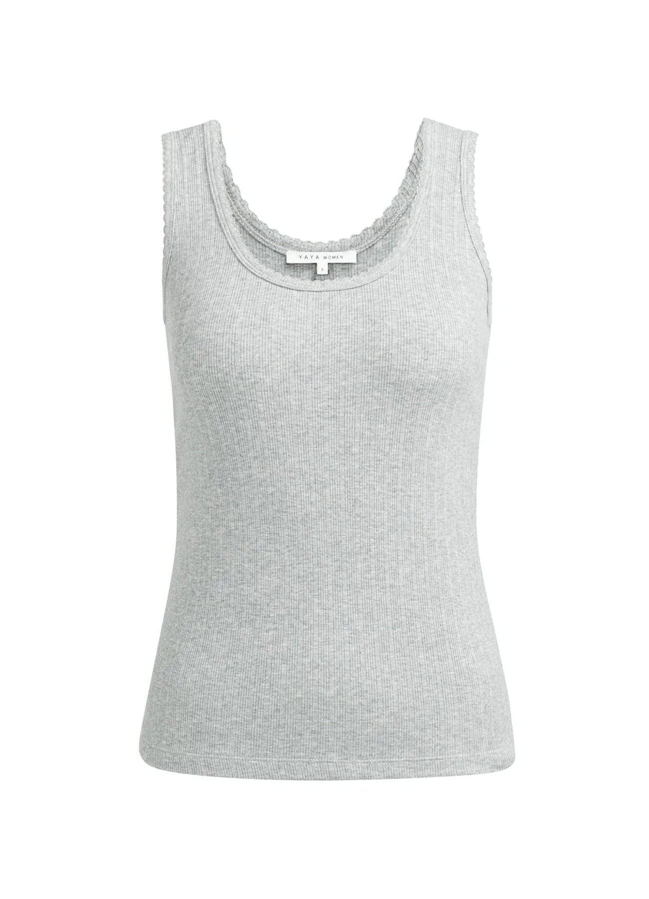 Rib Singlet With Fancy Edge : Medium Grey Melange 99022