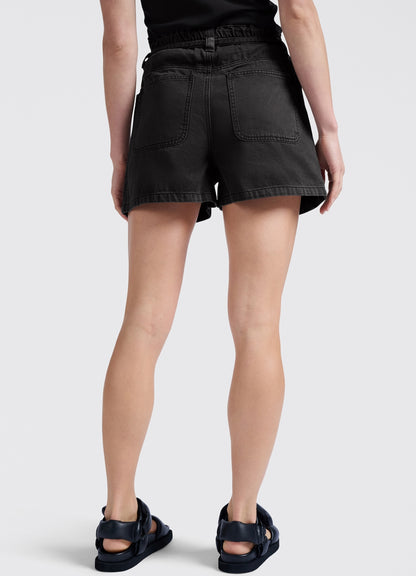 Garment Dye Woven High Waist Cargo Short : Washed Black 99989