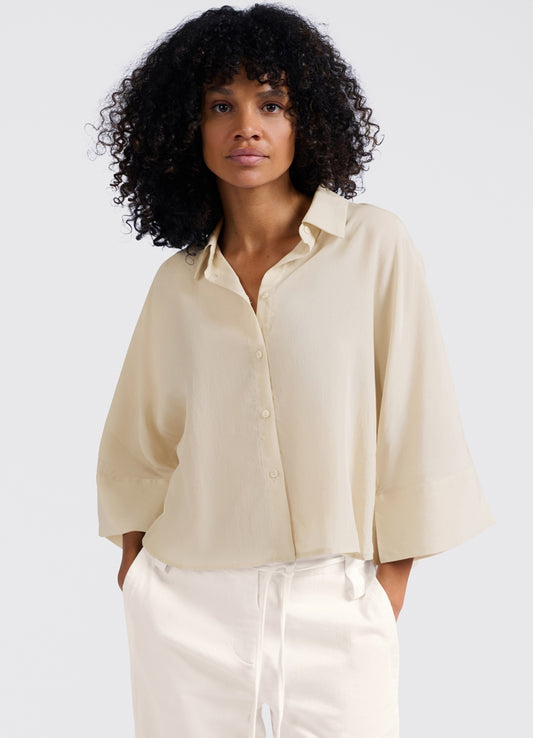 Cropped Loose Fit Blouse : Rainy Day Beige 35304